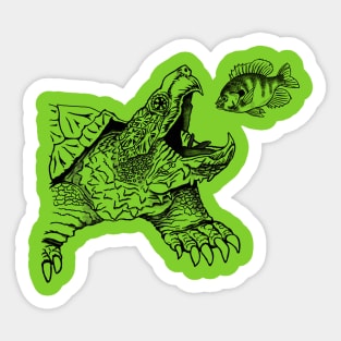 Snapping Turtle - green background Sticker